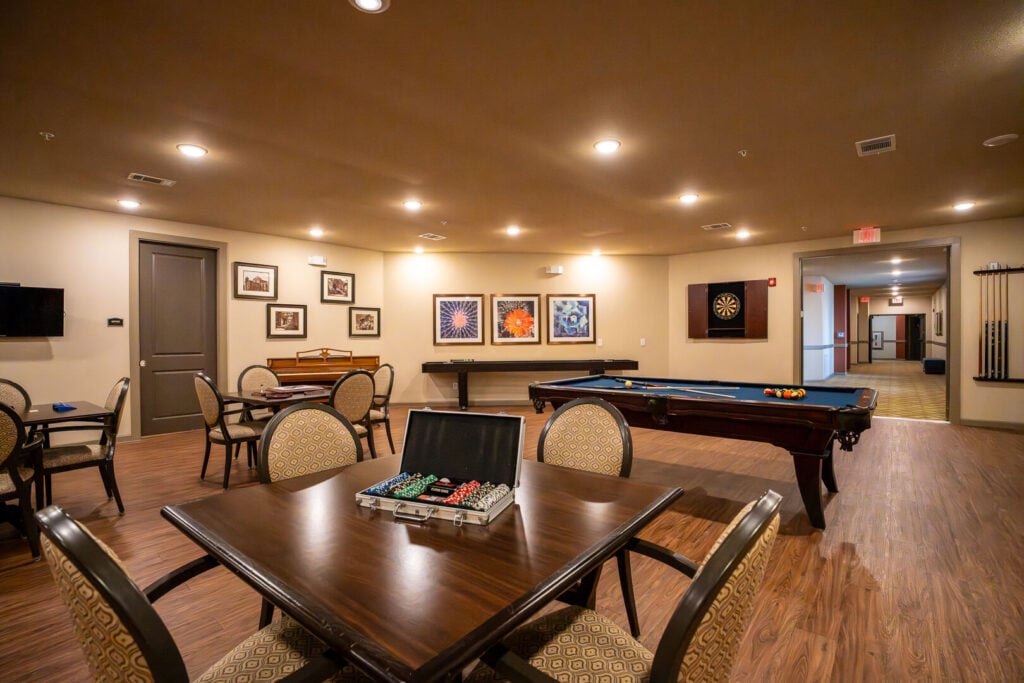 Recreation Room with Pool Table for Senior Independent Living